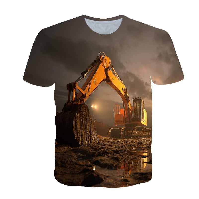 3D Printing Excavator - Yaz kişiselleştirilmiş T-shirt erkek ekskavatör 3D